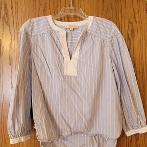 LOFT Light Blue and White Striped Blouse